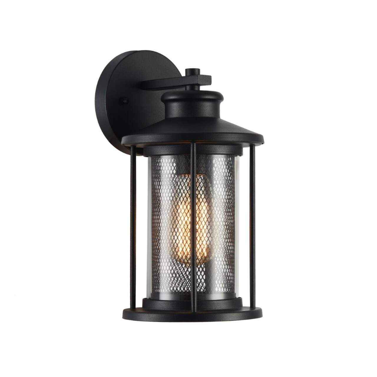 Chloe Lighting 11 Inch Industrial Mesh Metal Wall Sconce with Clear Glass Shade, Black